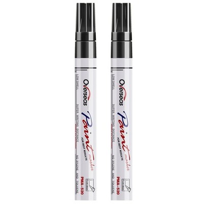Permanent Paint Pens Black Markers - 2 Pack Single color Oil Based Paint Mark...