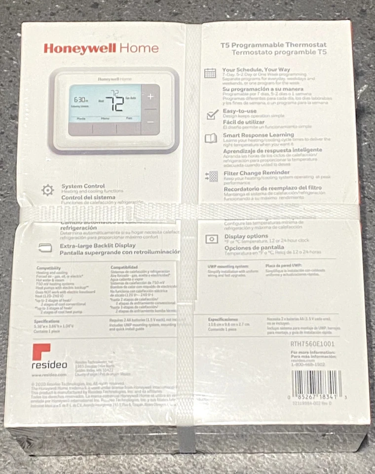Thermostat Honeywell Home T5 Touchscreen 7Day Programmable RTH7560E1001 *SEALED* - Image 2 of 3