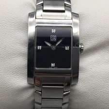 ESQ Swiss Tank Watch Womens 21mm Black Dial Silver Tone New Battery 6"