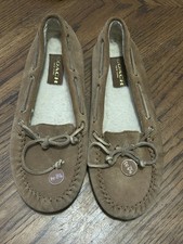 Coach Women's Antonia Loafers DK Camel/Natural Suede/Fleece Lined 8B EUC