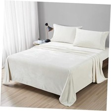 Distressed Velvet Sheet Set, 4 Pieces Ultra Soft, Warm King Light Ivory