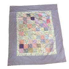 Homemade Baby Girl Quilt Topper Vintage Fabric Multi Color 42x48inch