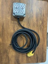 Rubberized 25ft Quad Box Power Cable 4 outlet box 14/3 Black Cord 15A