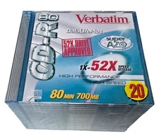20  CD-R Verbatim DataLife Plus 52x w/Cases 80 Min 700 MB New! Sealed!