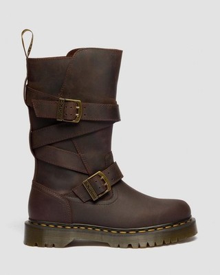 Dr. Martens Anistone Two Strap Crazy Horse Leder Biker Boots Dunkelbraun