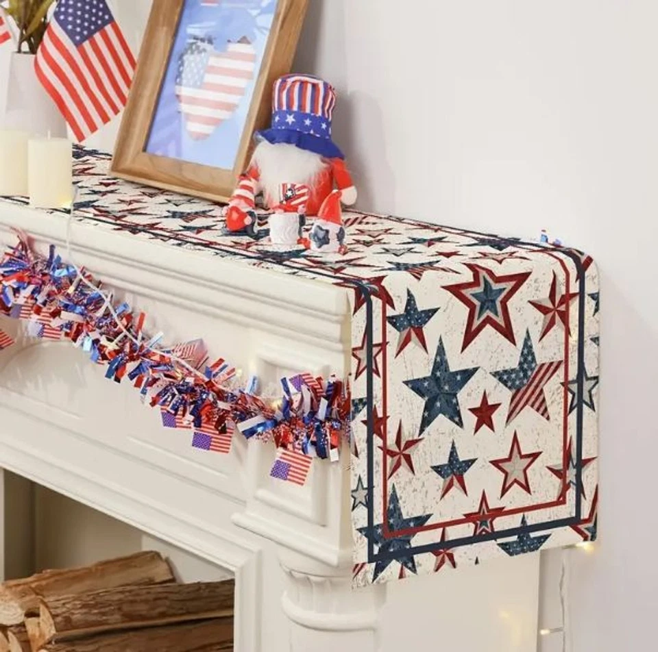 Table Runner 13x108in Woven Polyester Patriotic Stars USA Flag Red White & Blue - Image 4 of 4