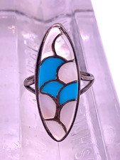 Vintage Sterling Silver Native American Clouds ring MOP Turquoise size 8