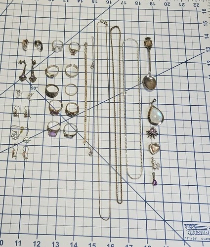 Sterling Silver 925 Vintage Jewelry Lot Scrap Or Wear 106 Grams Italy Chain Ring