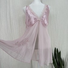 Vtg Satin Babydoll Top L Coquette Fairy Ballet Princess Dainty Angel Sheer Lace