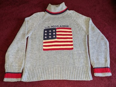 Vintage U.S. Polo Assn. Turtle Neck America Flag Wool Sweater Knit 2XL