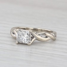 0.88ctw Princess Diamond Engagement Ring 14k White Gold Size 5.25