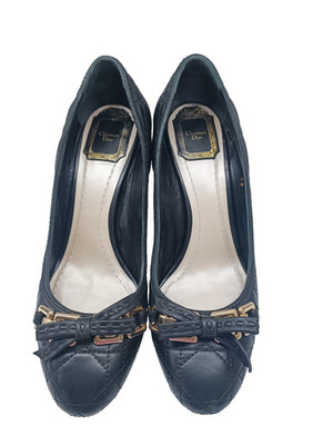 Christian Dior Black Pumps Quilted Cannage Leather Bow Detail 38 size