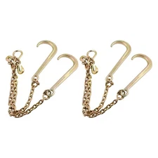 2X G70 5/16" X 2' FT Grab J-Hooks V Type Tow Chain Flatbed Truck Wrecker Carrier