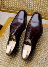 Italian Handmade Shoes UK Burgundy Leather Shoes Oxford Lace Up Handcrafted Shoe