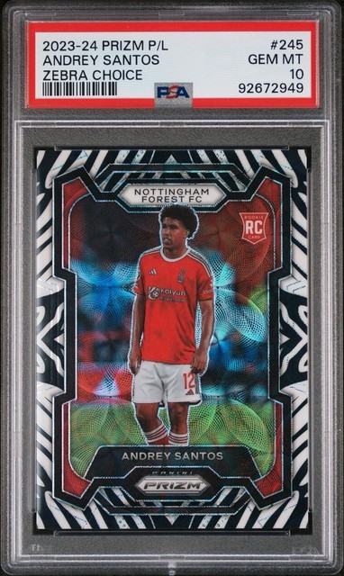 2023-24 Panini Prizm Premier League Andrey Santos Zebra Choice /15 PSA 10 Rookie