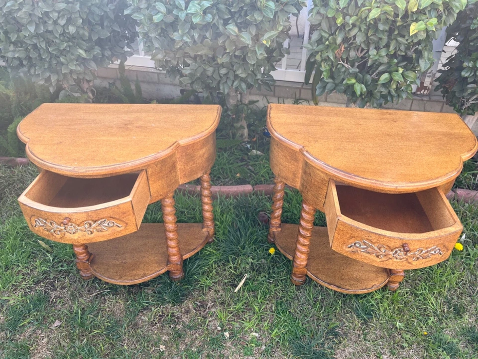 Vintage Pair Of   Walnut Twist Ornate Carved Side Table - Image 2 of 4