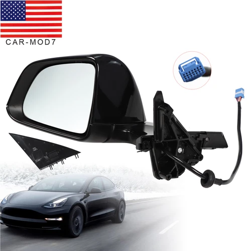 Fits For Tesla Model Y 20-23 Left Driver Side Mirror Power Fold Heated Black