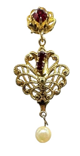 Vintage Lot 3 Red Rhinestone Beaded Neclace Earrings Faux Pearl Goldtone Pierced - Picture 6 of 13