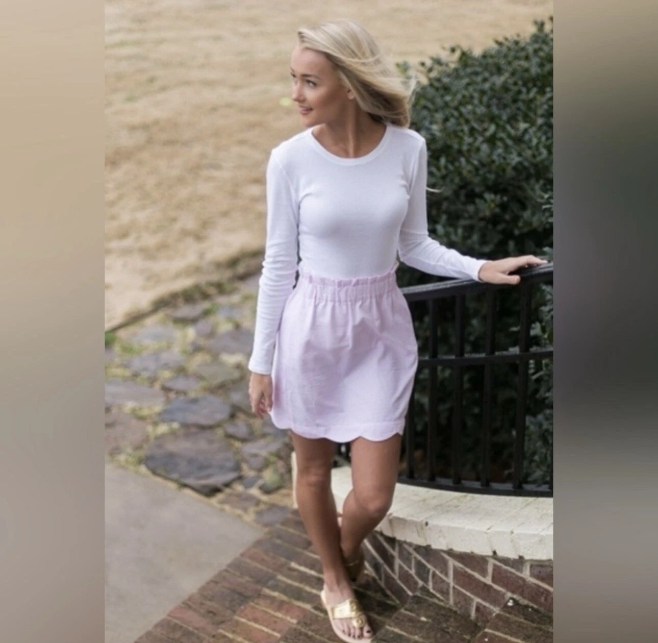 Lauren James Seersucker Scallop Skirt Pink Size Large