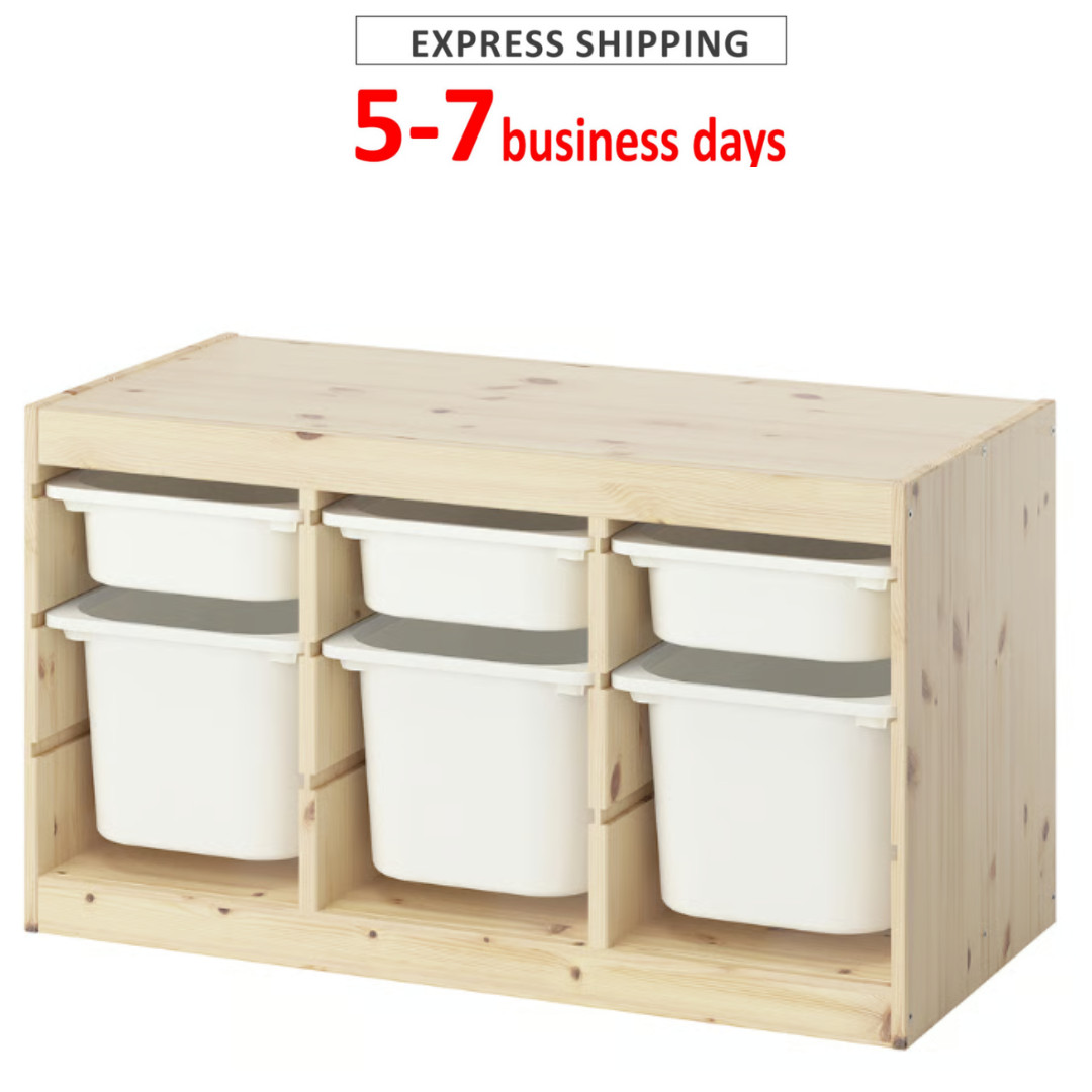TROFAST Storage combination with boxes, light white stained pine/white, 36 5/8x1