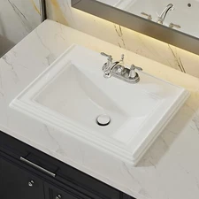 23" x 18" Drop In Bathroom Sink Ceramic Rectangular with Faucet & Overflow Holes