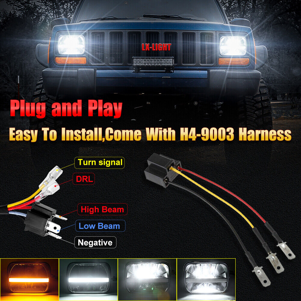 2pc 5x7 7x6 LED Headlight Hi/Lo DRL Turn Signal for Jeep Cherokee XJ YJ  Trucks 651354662750