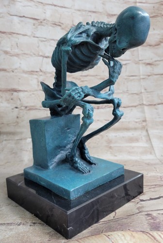 Outstanding Vintage French bronze Skull skeleton desk Top Marble Sculpture Gift - 第 3/7 張圖片