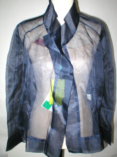 New NWT Womens 4 Blouse Top Designer Etro Silk LS Dark Blue Navy 40 Italy Sheer 