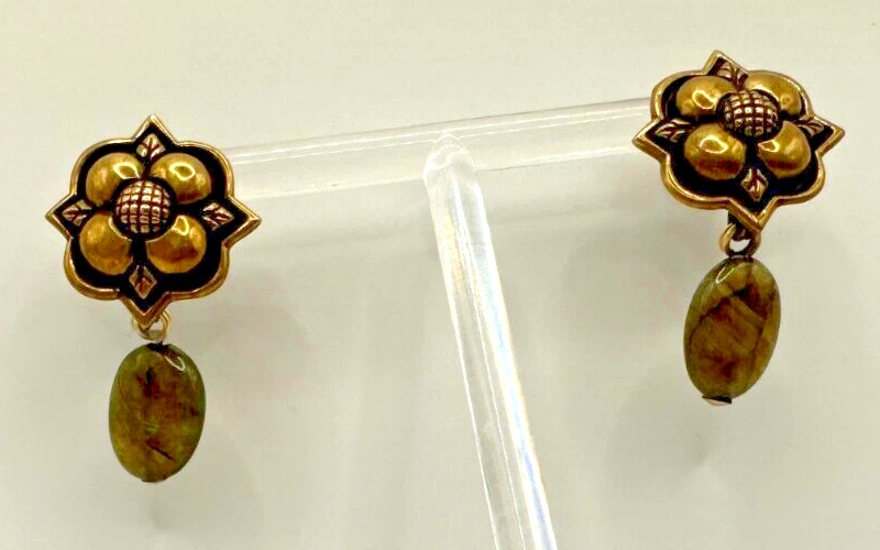 PENDIENTES POSTE PIEDRA SP OVALADOS GOTA FLOR BRONCE DISEÑADOR STEPHEN DWECK Foto 3 de 4