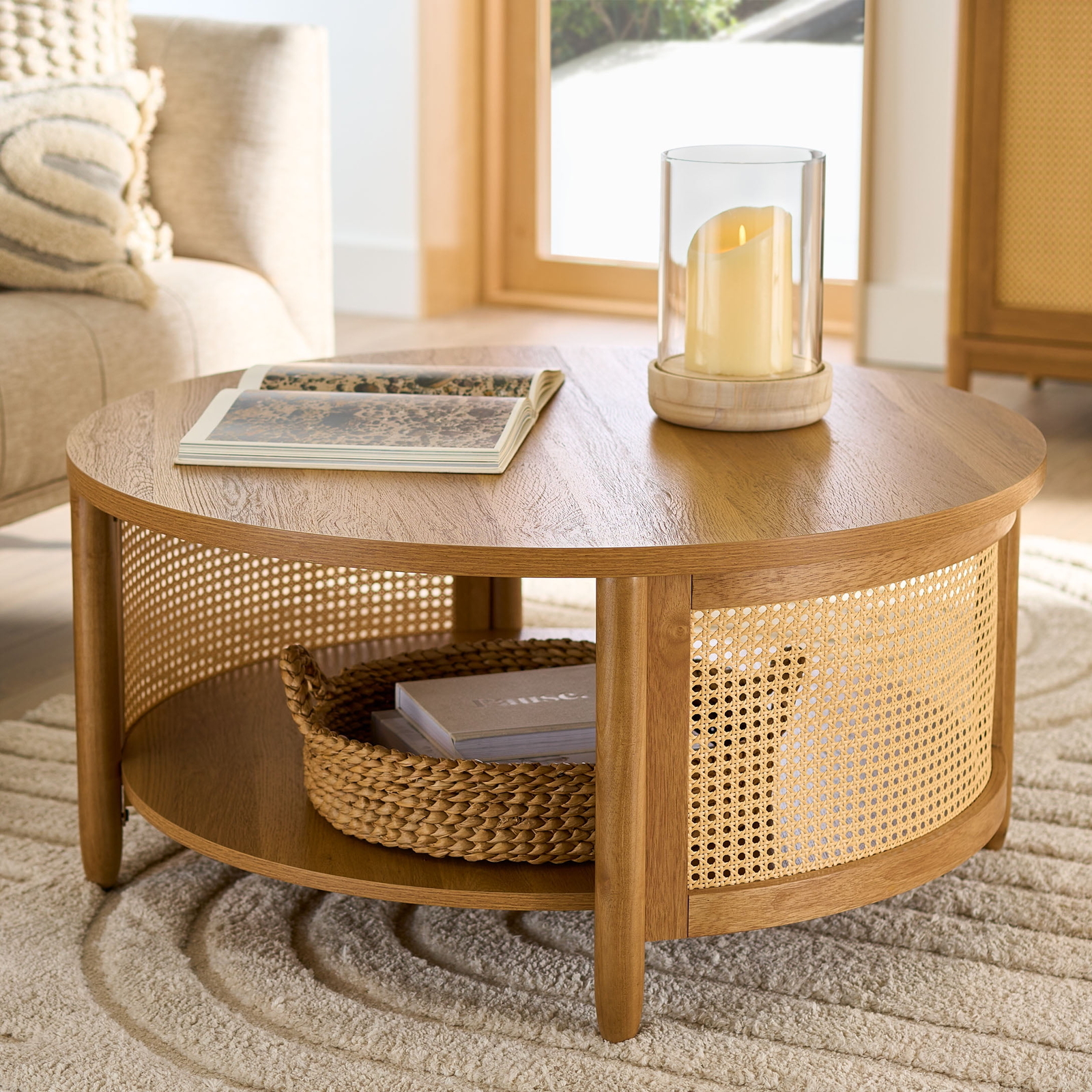 Better Homes & Gardens Springwood Caning Coffee Table, Light Honey