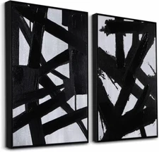Zessonic Black And White Abstract Wall Art 12" x 16" 2 Pieces