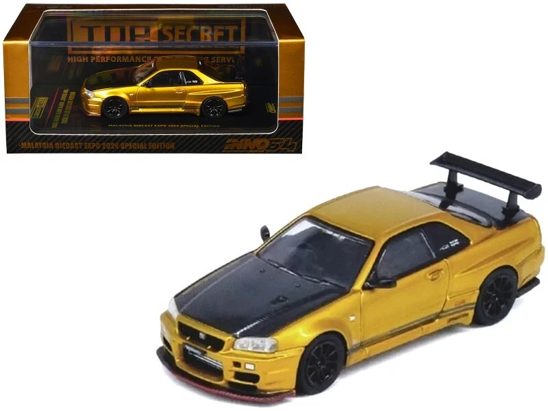 NISSAN SKYLINE GT-R R34 TOP SECRET RHD GOLD 1/64 BY INNO MODELS