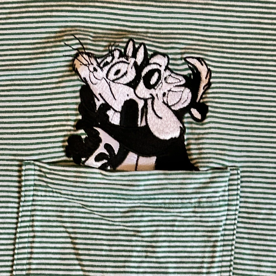 Camiseta vintage años 90 Looney Tunes Pep Le Pew mofeta arte dibujos animados verde blanca L Foto 2 de 4