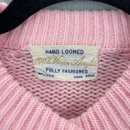 Vintage Fully Fashioned Cardigan Sweater Pink M 100% Virgin Acrylic Hand Loomed - Picture 7 of 12