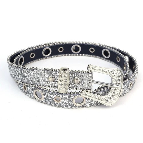 Y2K Women Rhinestone PU Leather Belt Bling Glitter Waistband for Party - Picture 8 of 10