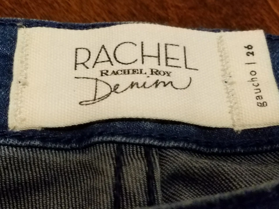 Nuevos Pantalones Gauchos Rachel Roy Tiro Alto Flecos Azul Denim Talla 26 o 1/2 Foto 2 de 4
