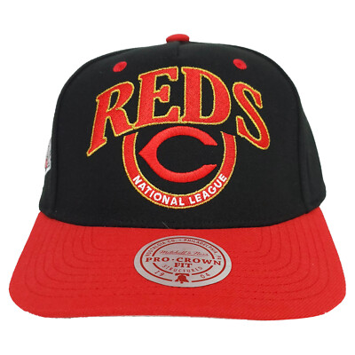 Cincinnati Reds Mitchell & Ness MLB Pro Fit Snapback Hat Cap Black Red NWT