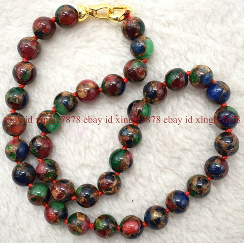 Genuine 10mm AAA++ Natural Green Gold in Quartz with Pyrite Gems Necklace 20" - Picture 4 of 12