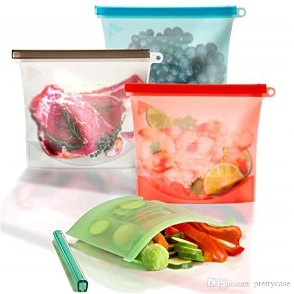 1 4 8x Resealable Food Storage Bag Vacuum Silicone Freezer Bags