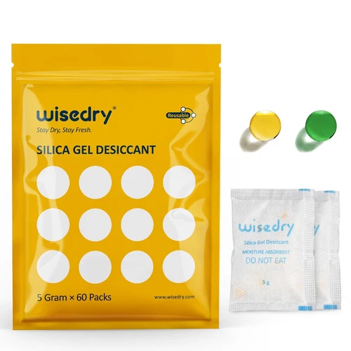 60-Pack Wisedry 5g Silica Gel Sachets with Humidity Indicator, Food Safe