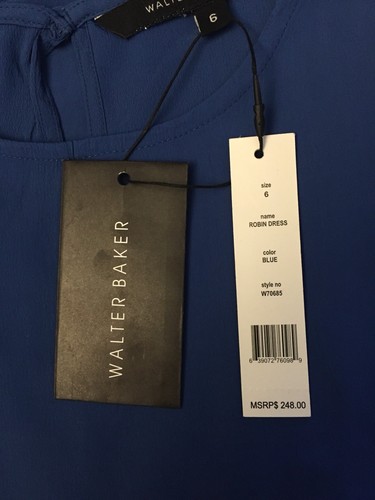 W118 BY WALTER BAKER Robin Asymmetric Ruffled Bell Sleeve Crepe Blue Dress $248 - Picture 4 of 4