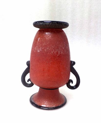 MURANO GAMBARO & POGGI RED CORROSO AMPHORA ART GLASS BOWL VASE SIGNED - Picture 3 of 8
