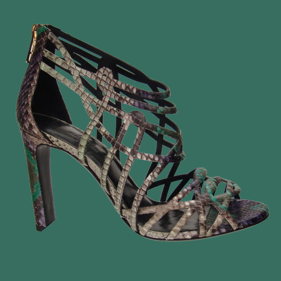 Hermes Multicolor Python Open Toe Cage Sandals Pu… - image 13