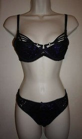 Agent Provocateur Rudy bra & thong set black with rich purple 32B 32C 34B NWT