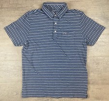 Vineyard Vines Shirt Mens Polo Linen Blend Short Sleeve Striped Whale Blue White