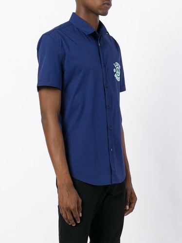 $249 Designer Rare LOVE MOSCHINO Men's Short Sleeve Logo Print Button Shirt S - Picture 3 of 6
