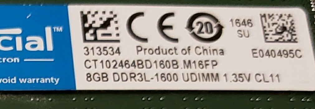 Crucial 8GB PC3L-12800 1600MHz DDR3 RAM Desktop Memory