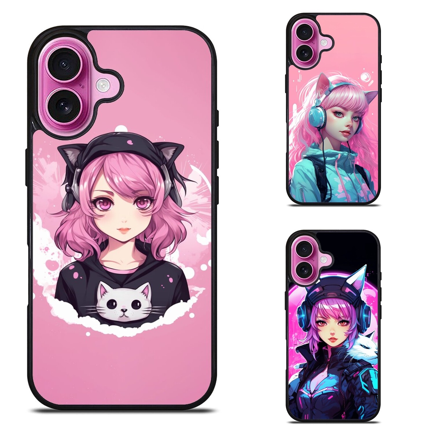 Hard Black Cover For Xiaomi Redmi Note 10 11 12 13 Pro goth girl cat ears