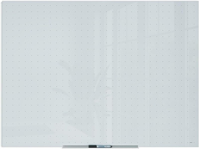 Glass Dry Erase Board, 47''X35'', 4'X3', White Frosted Surface with Ghost Grid, Fr