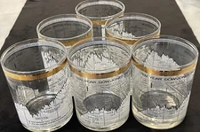 6 CERA 1958-1968 10 Yr DOW JONES INDUSTRiAL AVERAGE 12oz Rocks Glasses 4” VGUC